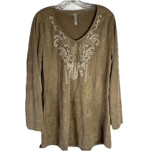 Monorena Faux Suede Embroidered Aztec Southwestern Tunic Boho Western Large
